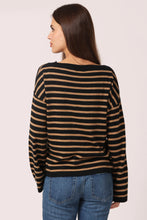 Load image into Gallery viewer, Minnie Rose Supima Cotton Cashmere Striped V Neck - Desert Sand/ Black