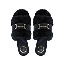 Load image into Gallery viewer, Solei Sea - Hanni Faux Fur Slide - Black (gold)