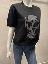 Load image into Gallery viewer, Minnie Rose Cotton Cashmere Frayed Tee with Skull Embellishment