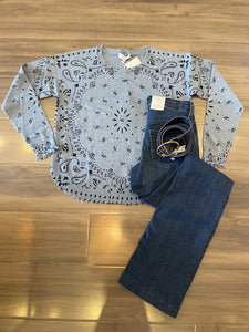 J Society - Bandana Distressed Crew Sweater - Denim