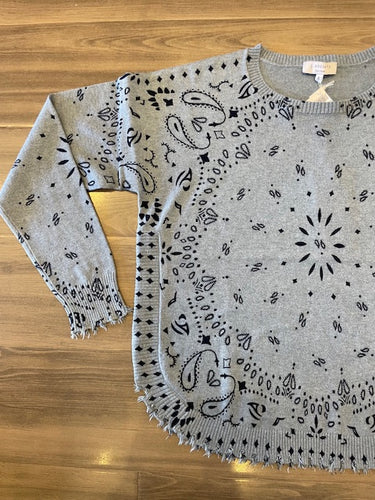 J Society - Bandana Distressed Crew Sweater - Denim