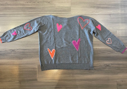 Zaket & Plover Intarsia Heart Boat Neck Sweater - Cloud