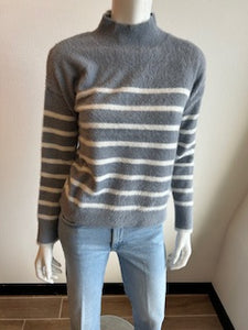 J Society - Stripe Mock Neck Sweater - Sterling