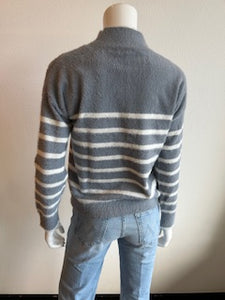 J Society - Stripe Mock Neck Sweater - Sterling