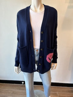 Kerri Rosenthal - Poppy Cardigan Smiley Pocket - Navy