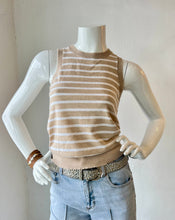 Load image into Gallery viewer, Minnie Rose - Cotton Cashmere Stripe Frayed Tank - Brown Sugar