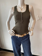 Load image into Gallery viewer, Crown Jewel - Hollywood Henley Sleeveless Tee- Olive