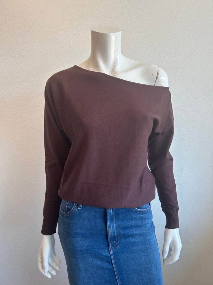 Minnie Rose - Cotton Cashmere Off Shoulder - Chocolate