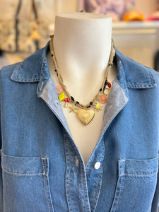 Mandriana - Vintage Bandana Charm Necklace - Taupe