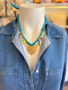 Mandriana - Vintage Bandana Charm Necklace - Blue