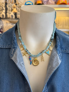 Mandriana - Vintage Bandana Charm Necklace - Blue