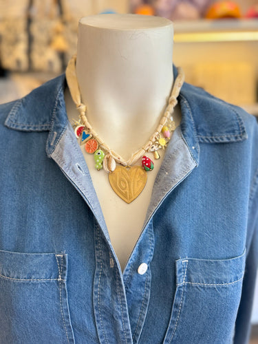 Mandriana - Vintage Bandana Charm Necklace - Light Yellow