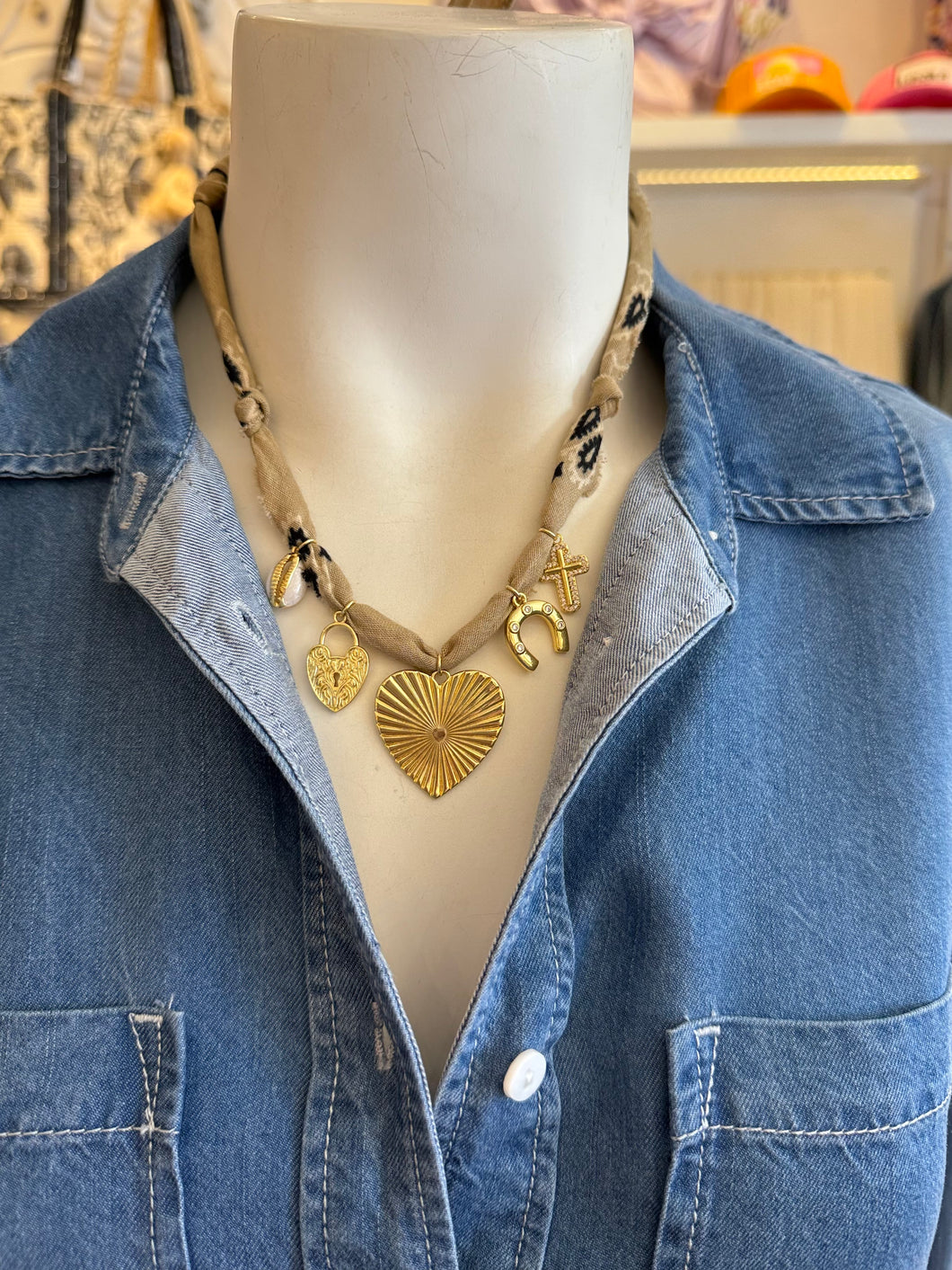 Mandriana - Bandana Charm Necklace - Taupe