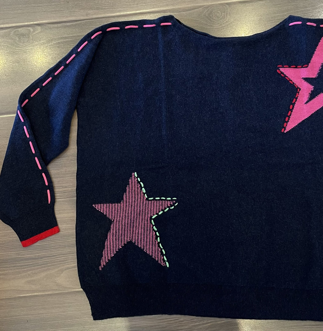 Zaket & Plover - Threaded Star Sweater - Dark Denim