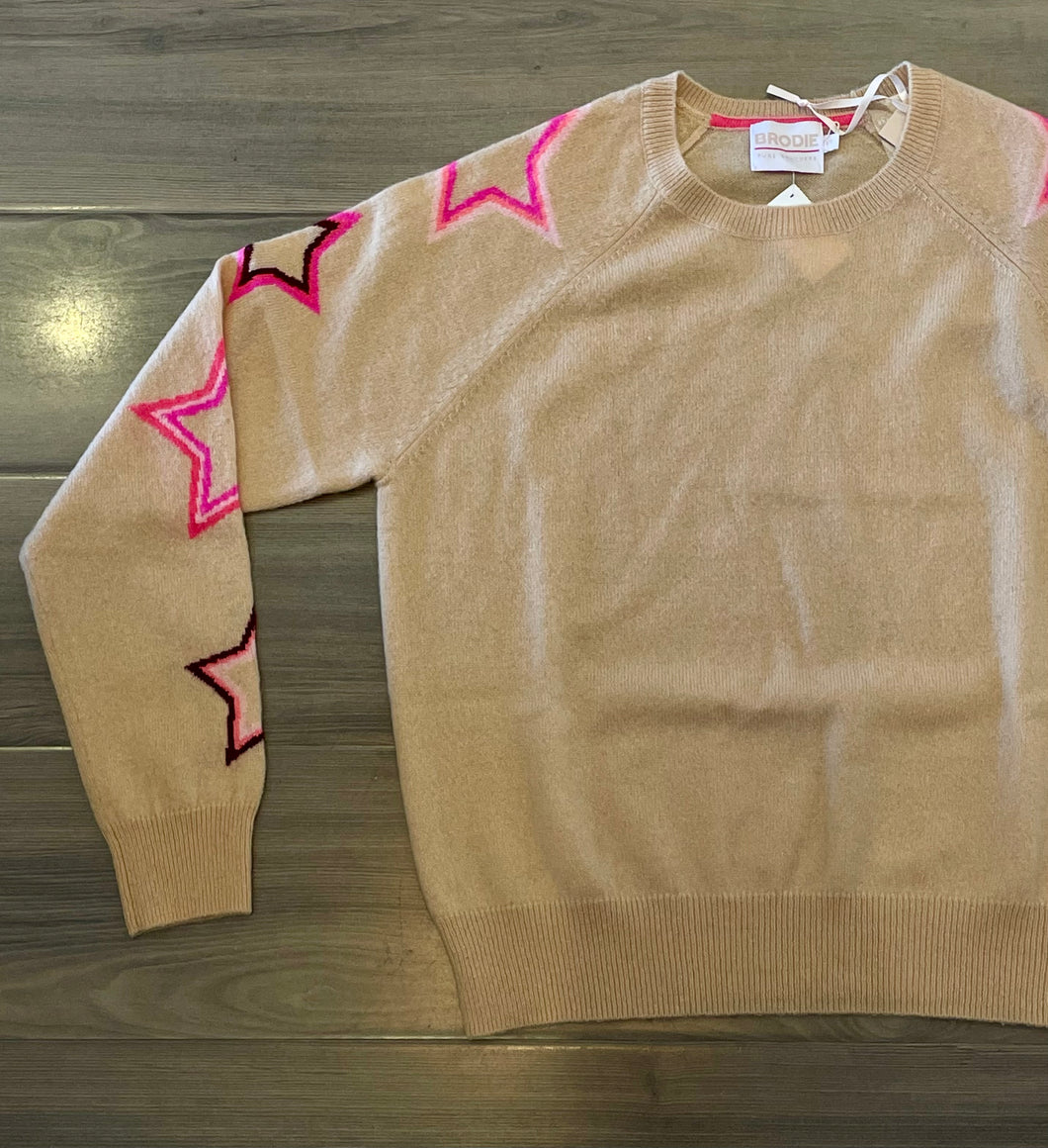 Brodie Pop Star Sleeve Crew - Soft Camel