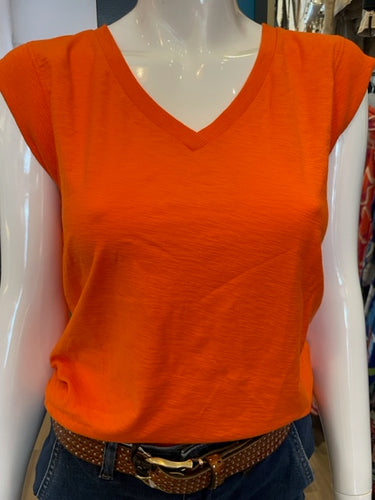 Lilla P - Rib Trim V-Neck Tee - Tangerine