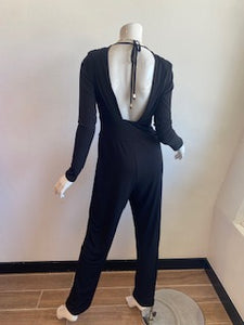 Veronica M- Long Sleeve Deep V-Neck Jumpsuit-Black