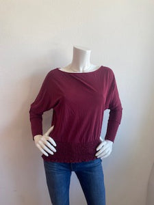 Veronica M-Smocked Doleman Top-Burgundy