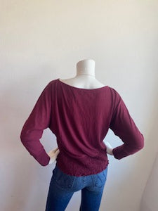 Veronica M-Smocked Doleman Top-Burgundy