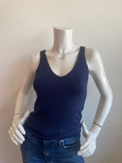 Veronica M-Jersey double Lined V-Neck Tank-Navy