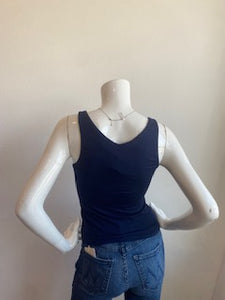 Veronica M-Jersey double Lined V-Neck Tank-Navy