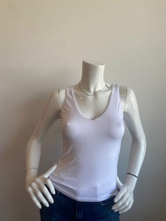 Veronica - Jersey Double Lined V Neck Tank-White