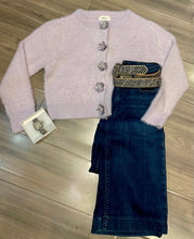 Load image into Gallery viewer, Drew - Eyelash Cardi with Floral Snaps- Lavender
