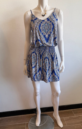 Ariella - Printed Drop Waist Dress - Blue/White