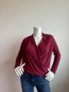 Veronica M-Surplice Long Sleeve Top-Burgundy