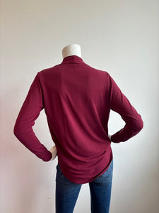 Veronica M-Surplice Long Sleeve Top-Burgundy