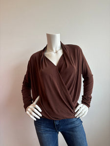 Veronica M-Surplice Long Sleeve Top-Chocolate