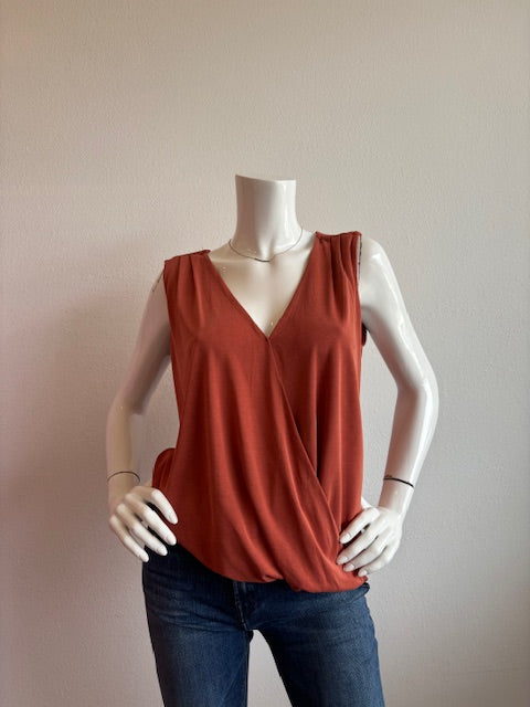 Veronica M- Sleeveless Surplice Top-Rust