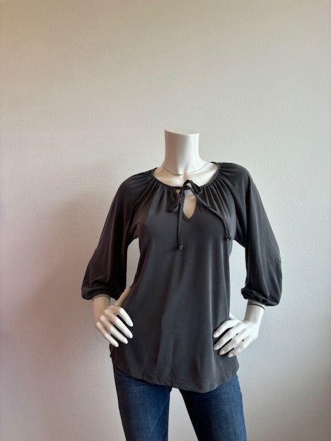 Veronica M- Cupro Split Neck Top- Charcoal