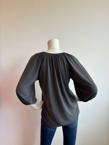 Veronica M- Cupro Split Neck Top- Charcoal