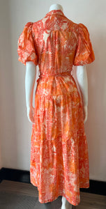 Pinch Print Button Down Maxi Dress- Orange Multi