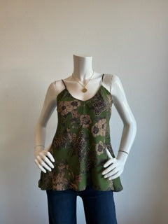 Gold Hawk - Printed Silk Camisole - Sage Botanical