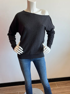 Minnie Rose - Cotton Cashmere Off Shoulder Top - Charcoal Black