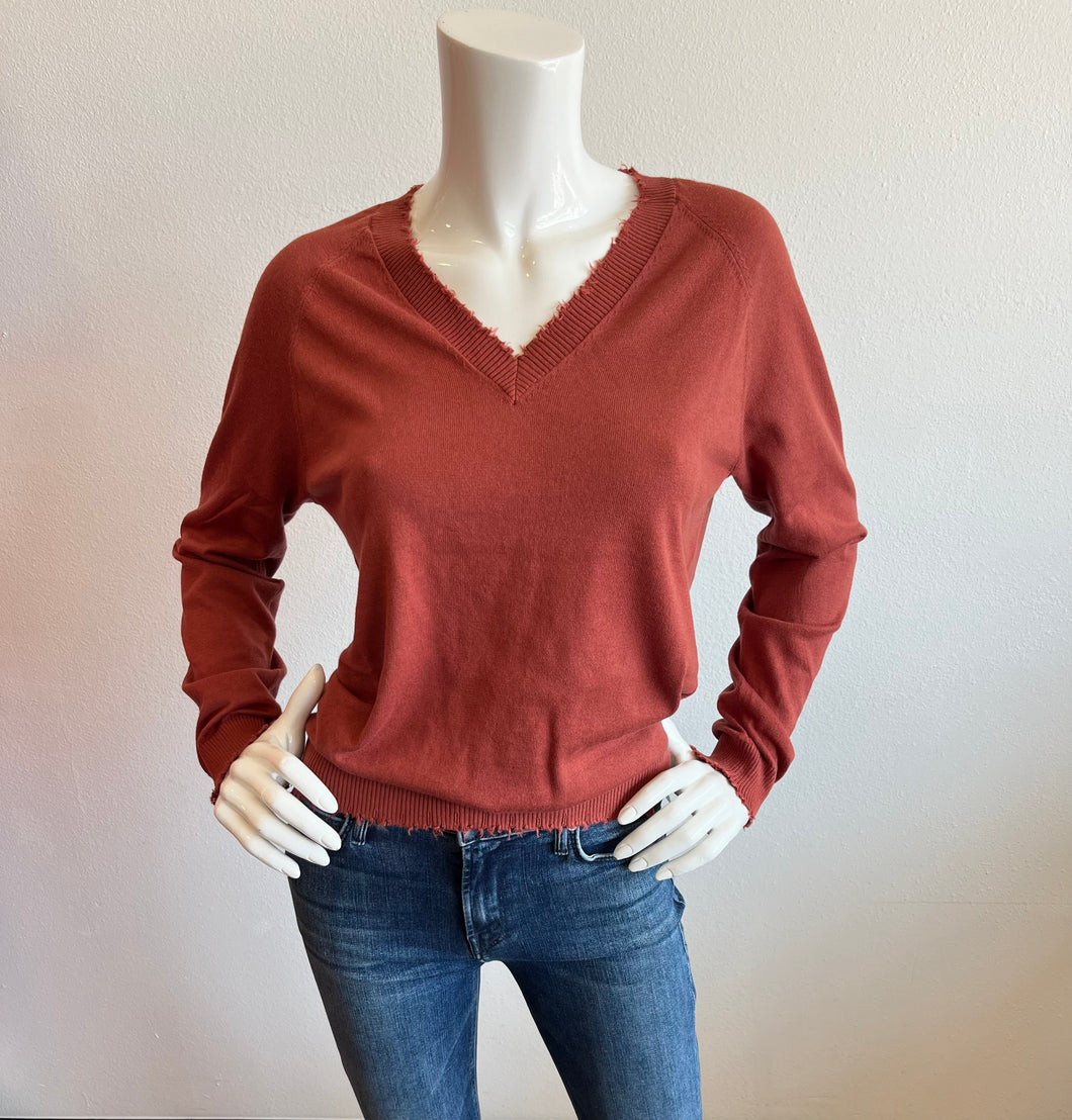 Minnie Rose - Cotton Cashmere Distressed V - Spice
