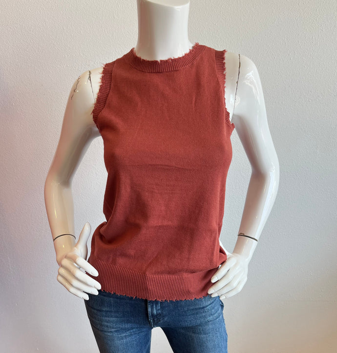 Minnie Rose - Cotton Cashmere Frayed Tank - Spice