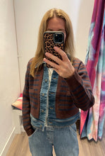 Load image into Gallery viewer, J Society Striped  Trim Jean Jacket - Chocolate/Navy