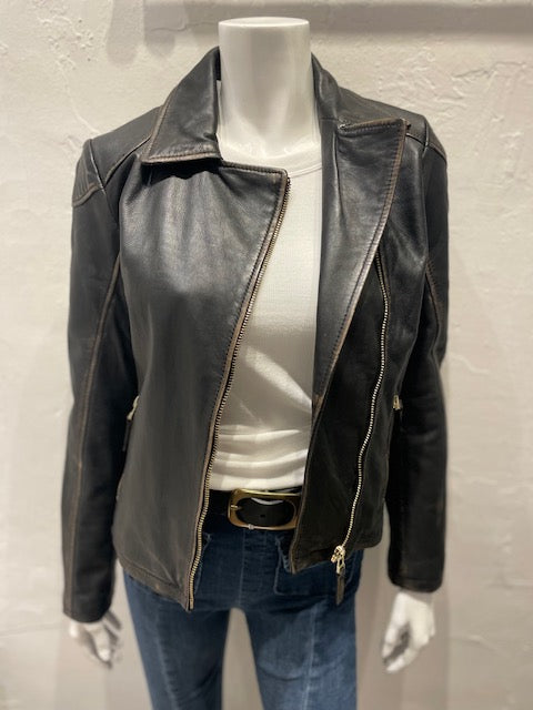 Mauritius Peggie Leather Jacket - Black/Beige