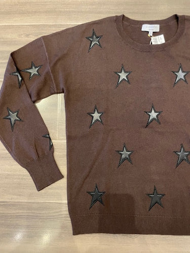 J Society - Faux Leather Star Crew - Chocolate
