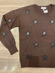 J Society - Faux Leather Star Crew - Chocolate