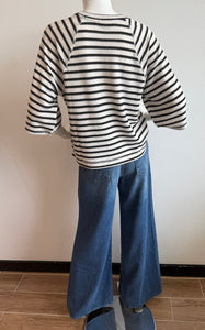 Sanctuary - Boxy Raglan Tee - Black w/ Light Oat Stripe