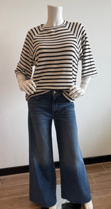 Sanctuary - Boxy Raglan Tee - Black w/ Light Oat Stripe