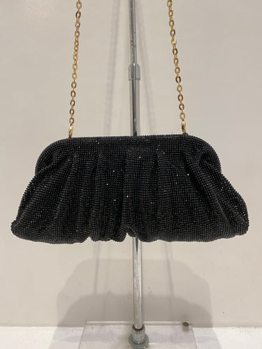 Classic Crystal Clutch with Cross Chain - Black