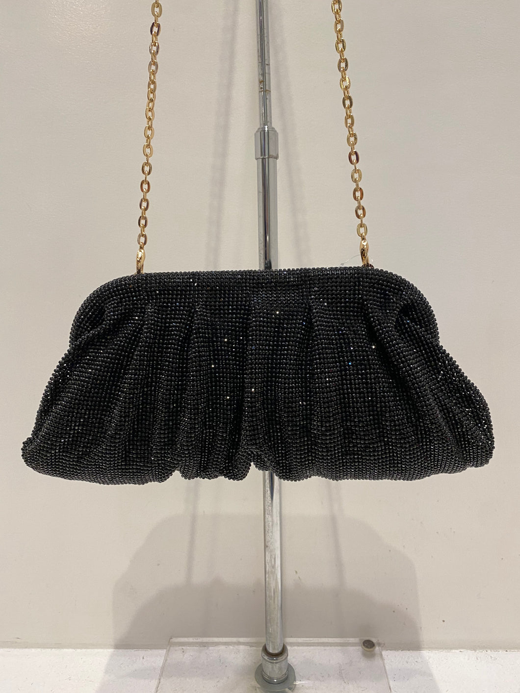 Classic Crystal Clutch with Cross Chain - Black