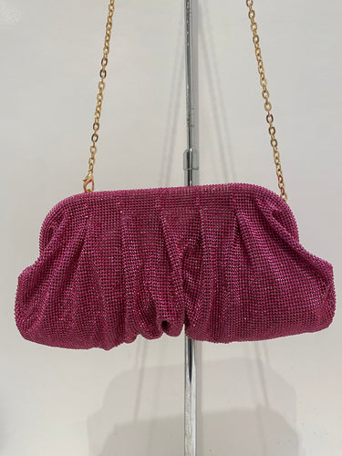 Classic Crystal Clutch with Cross Chain - Pink