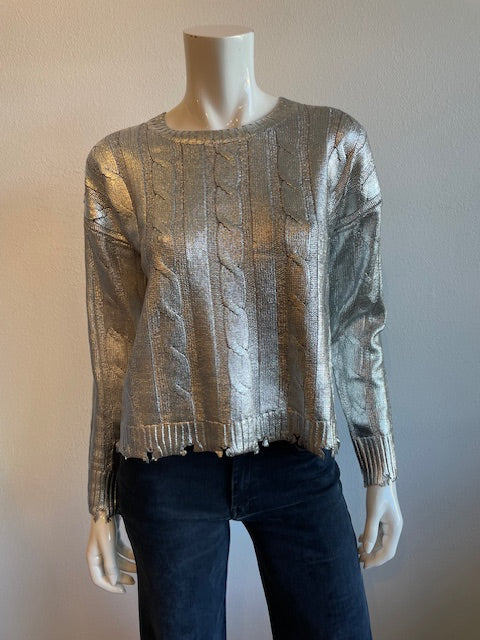 J Society Metallic Cable Crew Sweater - Silver