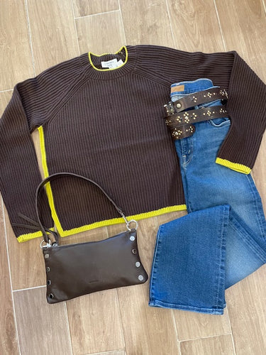 J. Society - Color Trimmed Shaker Crew - Chocolate /Citron